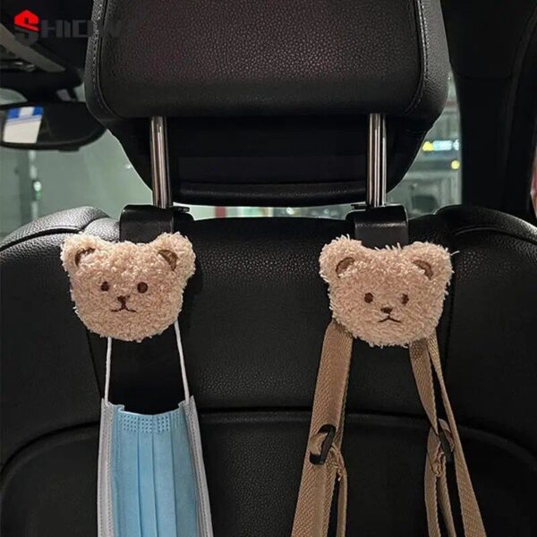 Cute Plush Bear Car Seat Back Hook with Decorative Pendant - Image 5