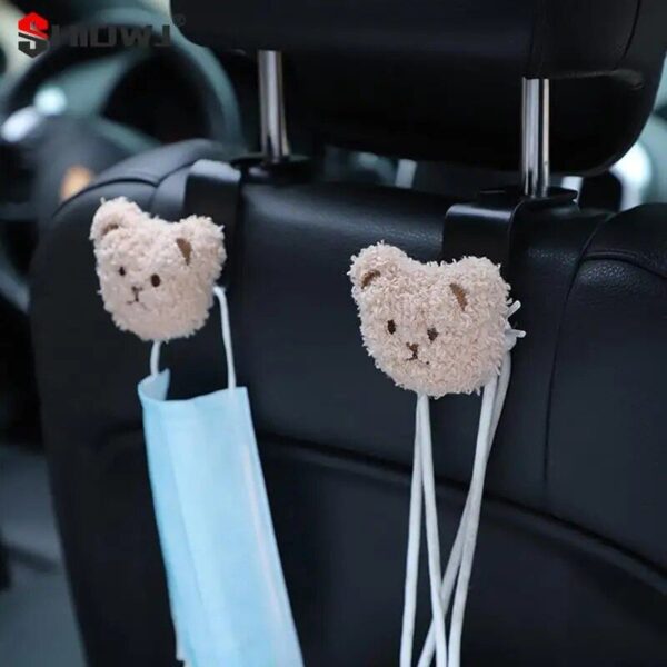 Cute Plush Bear Car Seat Back Hook with Decorative Pendant - Image 3