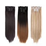 22-Inch Clip-On Synthetic Hair Extensions – Ombre, Curly, and Straight Styles with Heat-Resistant Fibers