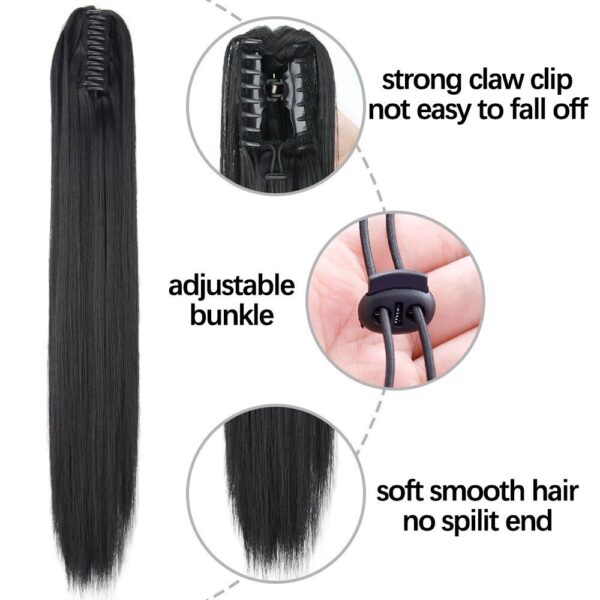 24-Inch Heat Resistant Straight Synthetic Ponytail - Clip-On Long Hair Extension for Women - Image 4