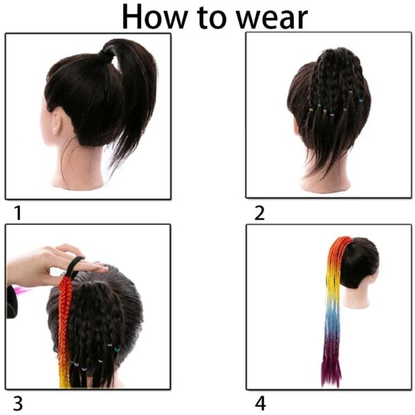 Colorful Synthetic Braided Ponytail Extension - 60CM Elastic Rubber Band, Permutable 12 Strands Pack - Image 4