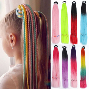 Colorful Synthetic Braided Ponytail Extension - 60CM Elastic Rubber Band, Permutable 12 Strands Pack