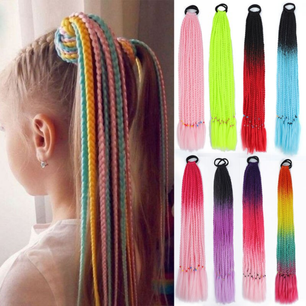 Colorful Synthetic Braided Ponytail Extension - 60CM Elastic Rubber Band, Permutable 12 Strands Pack