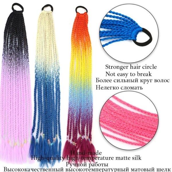 Colorful Synthetic Braided Ponytail Extension - 60CM Elastic Rubber Band, Permutable 12 Strands Pack - Image 3