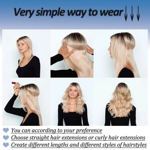 Versatile Wavy Synthetic Hair Extensions - Invisible Fish Line, Mixed Blonde and Black, Heat Resistant - Image 3