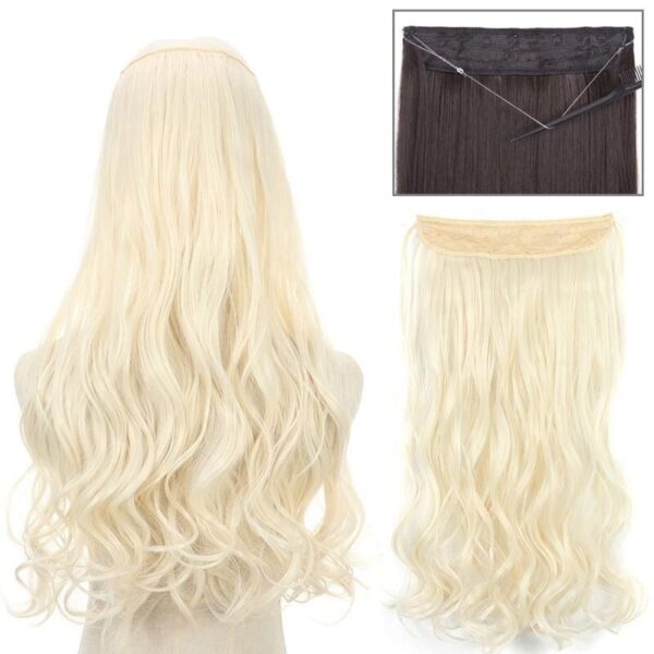 Versatile Wavy Synthetic Hair Extensions - Invisible Fish Line, Mixed Blonde and Black, Heat Resistant - Image 5