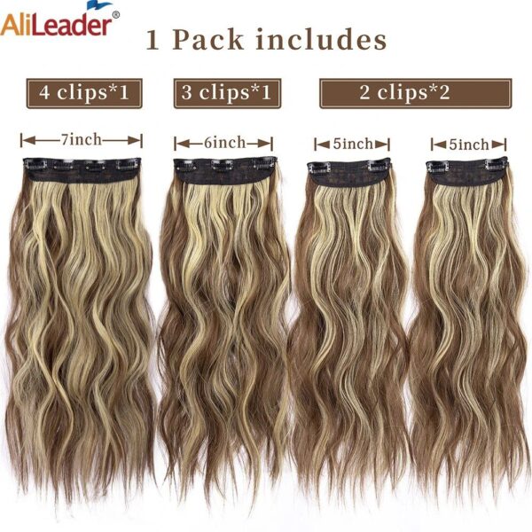 Luxurious 20-Inch Ombre Clip-In Hair Extensions - Full Head Synthetic Wavy Hairpieces - Image 3