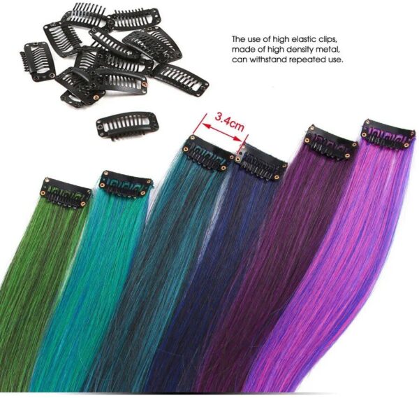 Rainbow Ombre Synthetic Clip-On Hair Extensions - 20" Colorful Hair Strands for Festivals and Daily Wear - Image 4