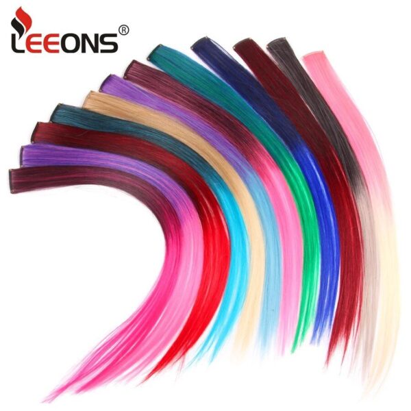 Rainbow Ombre Synthetic Clip-On Hair Extensions - 20" Colorful Hair Strands for Festivals and Daily Wear - Image 2