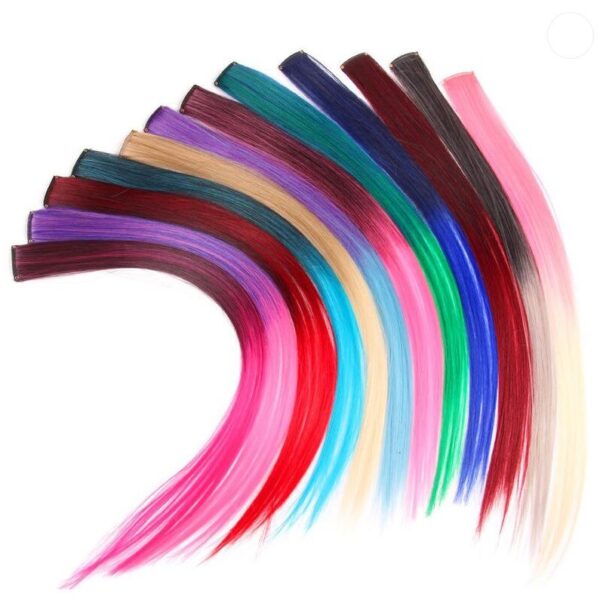 Rainbow Ombre Synthetic Clip-On Hair Extensions - 20" Colorful Hair Strands for Festivals and Daily Wear