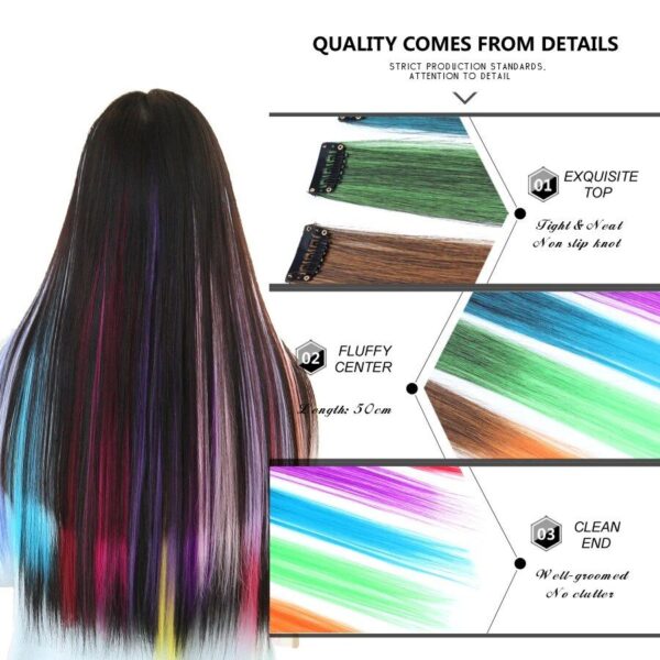 Rainbow Ombre Synthetic Clip-On Hair Extensions - 20" Colorful Hair Strands for Festivals and Daily Wear - Image 5